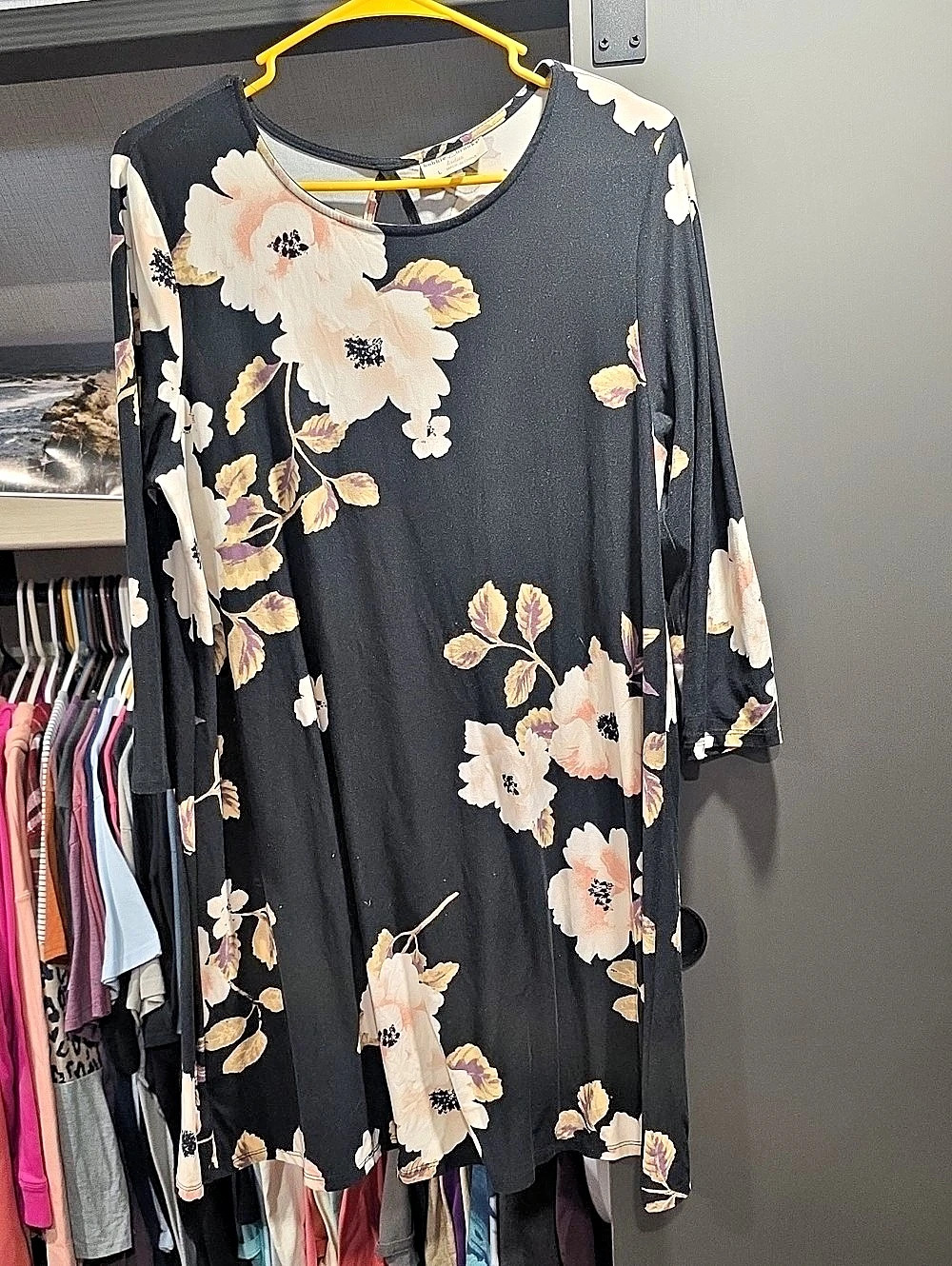 Bobbie Brooks Floral Midi Dress in Black & Pink Size Large Like New